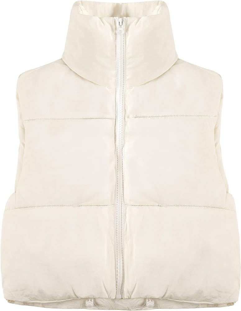 Yeokou Women's Cropped Puffer Vest Zip Up Stand Collar Sleeveless Outerwear with Pockets | Amazon (US)
