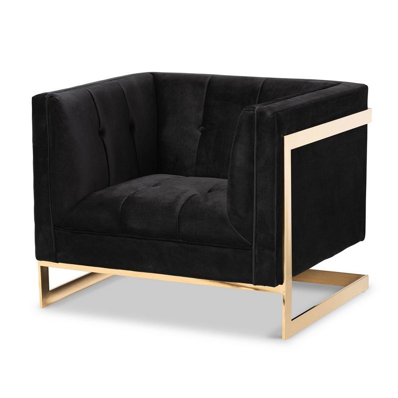 Ambra Velvet Fabric Upholstered and Button Tufted Armchair Black/Gold - Baxton Studio | Target