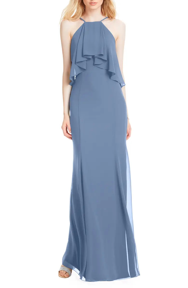 Flutter Halter Chiffon A-Line Gown | Nordstrom