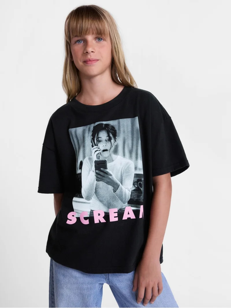 Weekend Academy Girls Oversized Graphic Cotton Tee with Short Sleeves, Sizes 4-18 | Walmart (US)