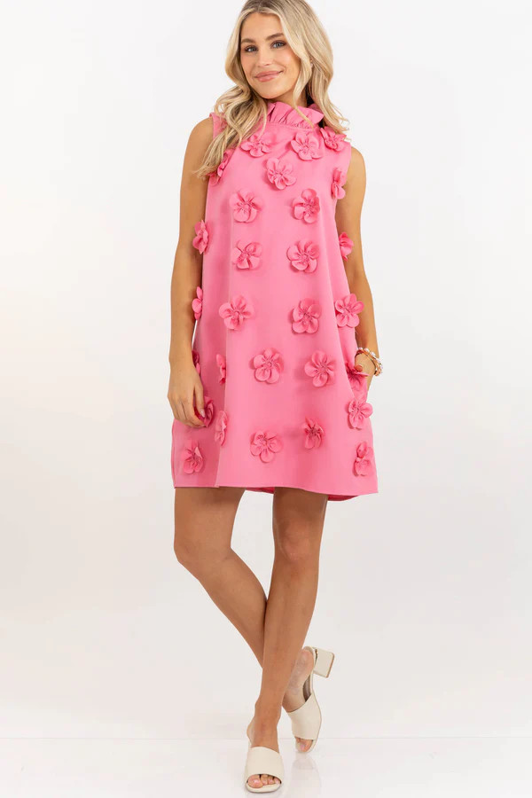 Twice As Nice Pink Floral Applique Dress | The Mint Julep Boutique