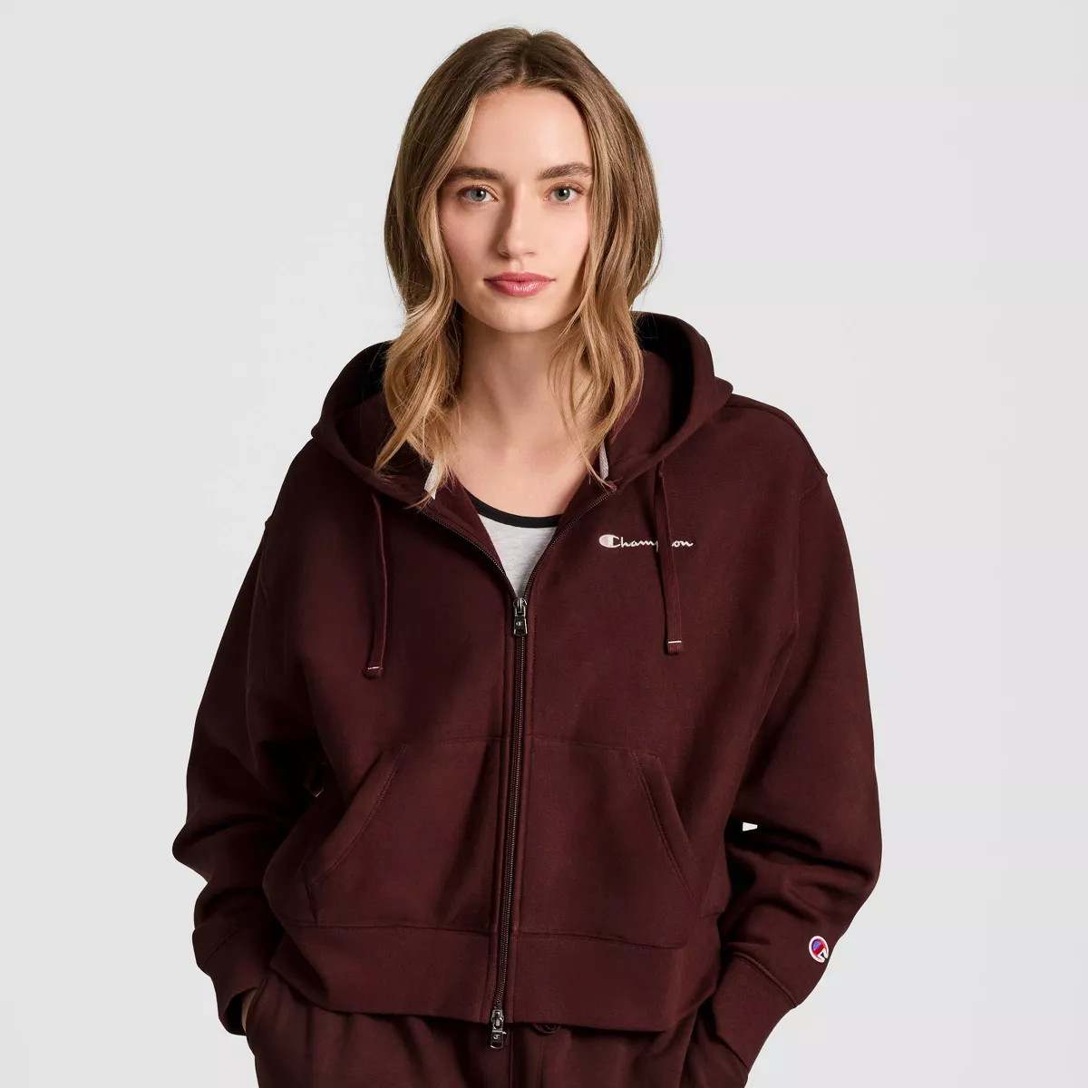 Champion Women's Cropped Fleece Zip-Up Sweatshirt - Maroon M | Target