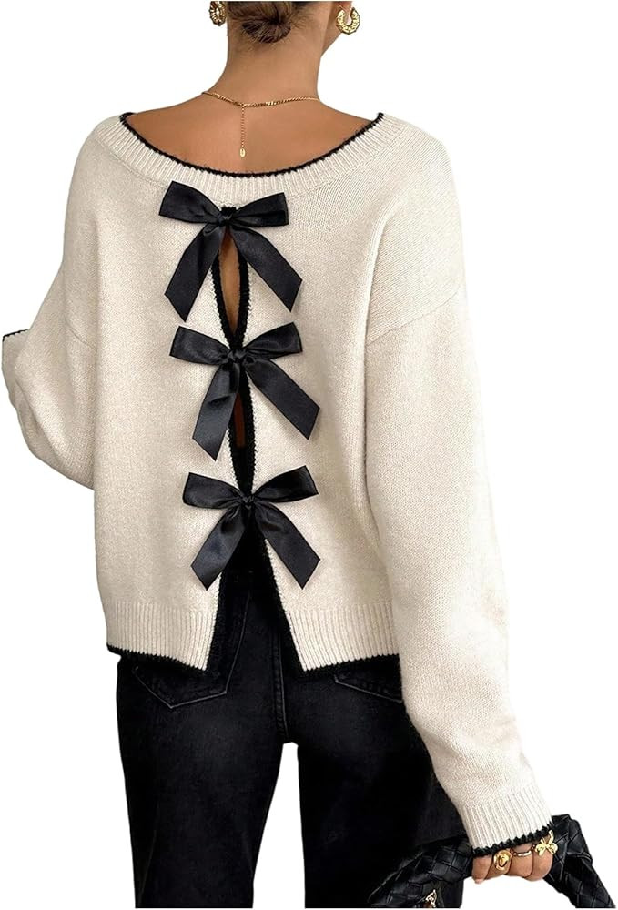 SOLY HUX Women's Sweaters Bowknot Backless Long Sleeve Knit Pullover Tops Fall Clothes | Amazon (US)