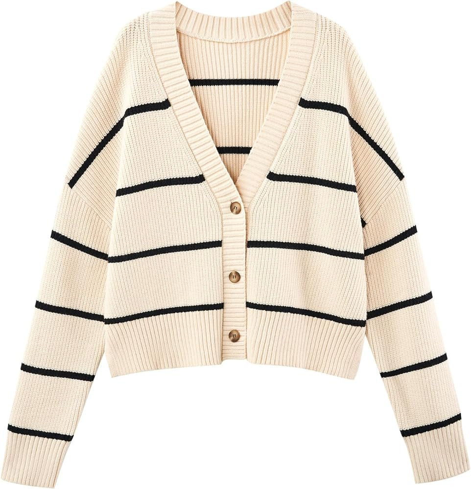 LILLUSORY Women's Lightweight Cropped Cardigan 2023 Open Front Button Sweaters V Neck Cardigans K... | Amazon (US)