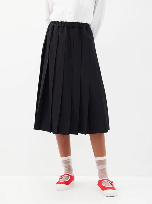 Comme Des Garçons Girl - Pleated Wool-gabardine Midi Skirt - Womens - Black | Matches (UK)