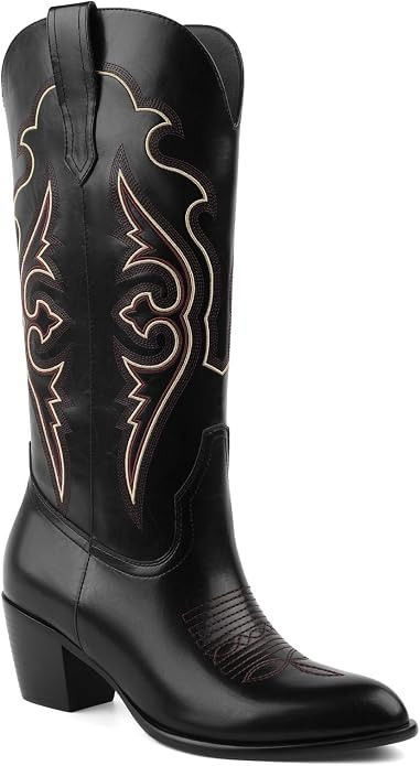 Western Cowboy Boots for Women, Embroidered Cowgirl Boots with Chunky Heel, Comfort Mid Calf Coun... | Amazon (US)