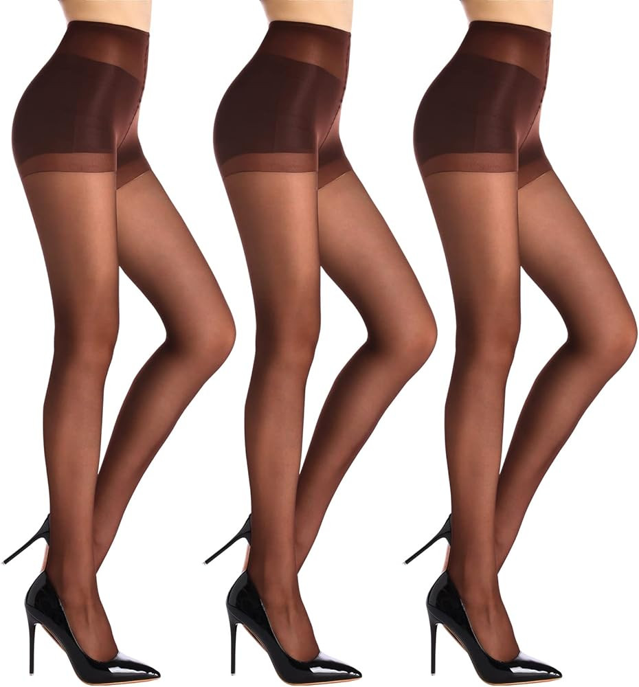 HA WA Black Tights for Women, 3 Pairs Sheer Tights with Control Top Pantyhose | Amazon (US)