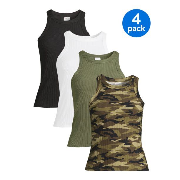 No Boundaries Juniors' High Neck Tank Top, 4-Pack | Walmart (US)