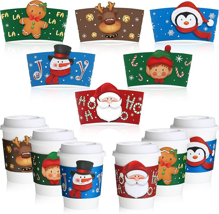 Faccito 48 Pieces Christmas Coffee Cup Sleeves Bulk for 12 oz, 16 oz Christmas Disposable Corruga... | Amazon (US)