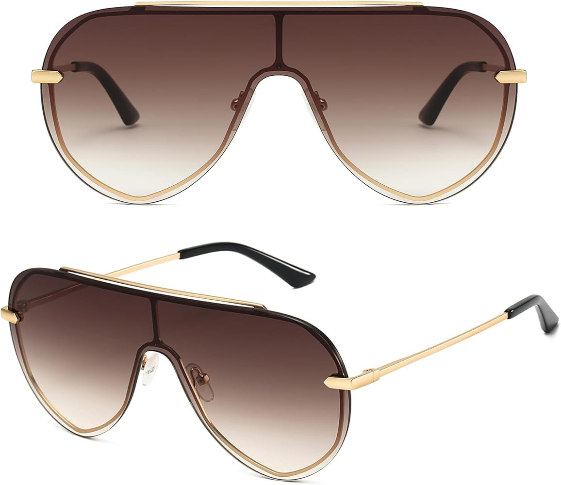 Chic Oversized Shield Sunglasses Womens Trendy, Designer Stylish UV Protection Sun Glasses Large ... | Amazon (US)