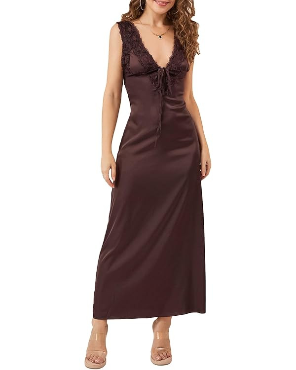 Women Floral Maxi Dress Y2k Deep V Neck Sleeveless Backless Sundress Summer Vacation Wedding Gues... | Amazon (US)