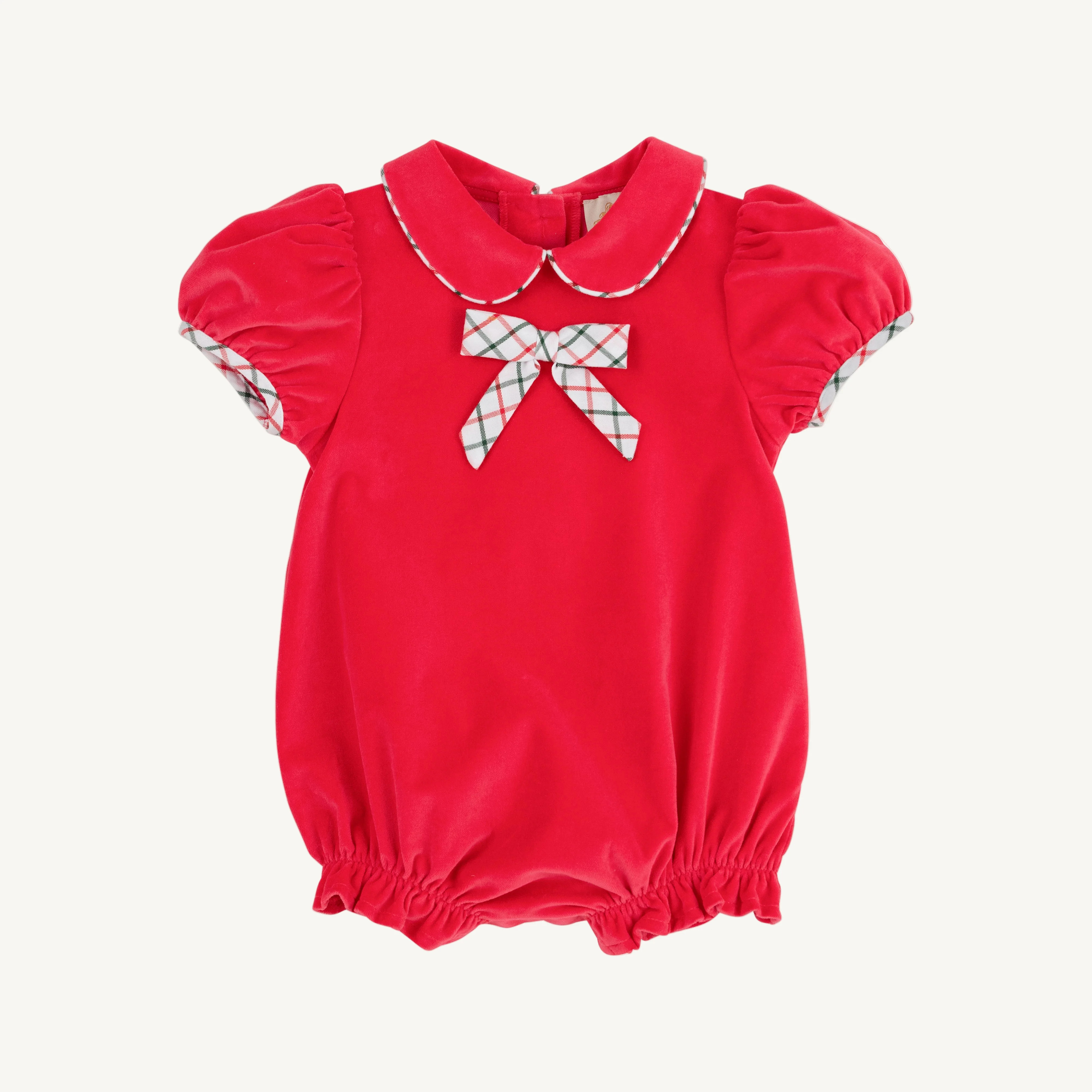 Banks Bow Bubble (Velveteen) - Richmond Red with Old Town Tattersall | The Beaufort Bonnet Company