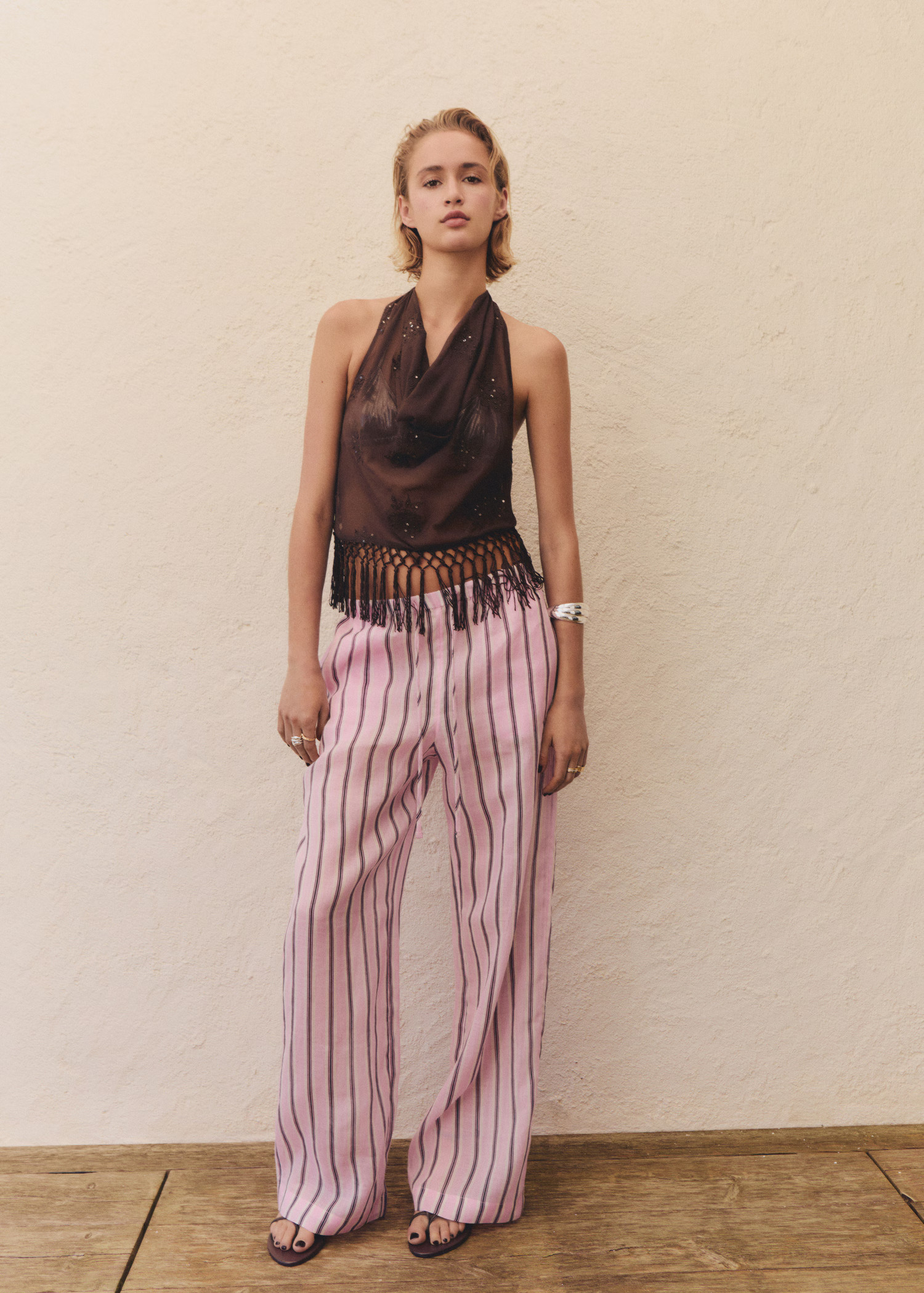 Striped ramie trousers - Women | MANGO United Kingdom | MANGO (UK)
