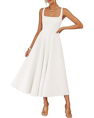 ZESICA Women's Summer Sleeveless Midi Dress 2026 Square Neck Wedding Guest Beach Casual Flowy Lon... | Amazon (US)