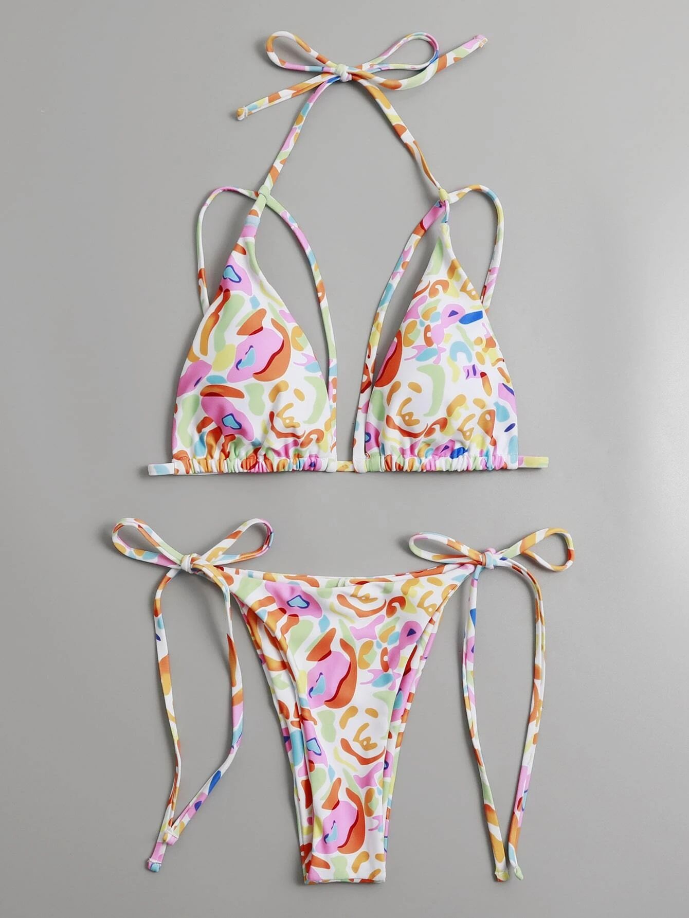 Allover Print Triangle Tie Side Bikini Swimsuit | SHEIN