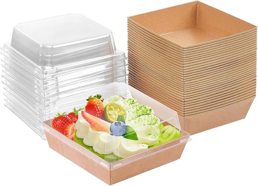 50 Pack Small Paper Charcuterie Boxes with Clear Lids, Dessert Boxes Square Disposable Paper Bake... | Amazon (US)