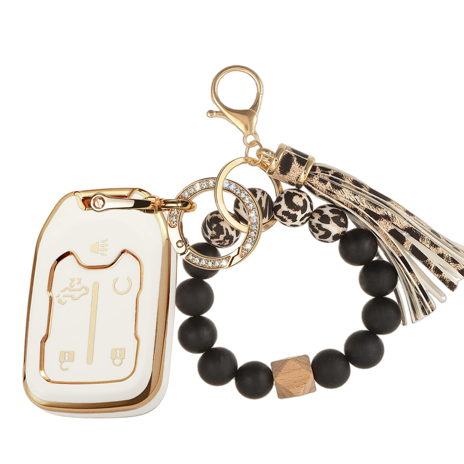 Smart Soft TPU Key Fob Case with Gold Key Chain and Leopard Print Bracelets Key Holder Compatible... | Amazon (US)