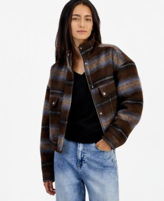 And Now This Women's Plaid Corduroy Bomber Jacket, Macy's Exclusive - Brown Plaid | Macy's