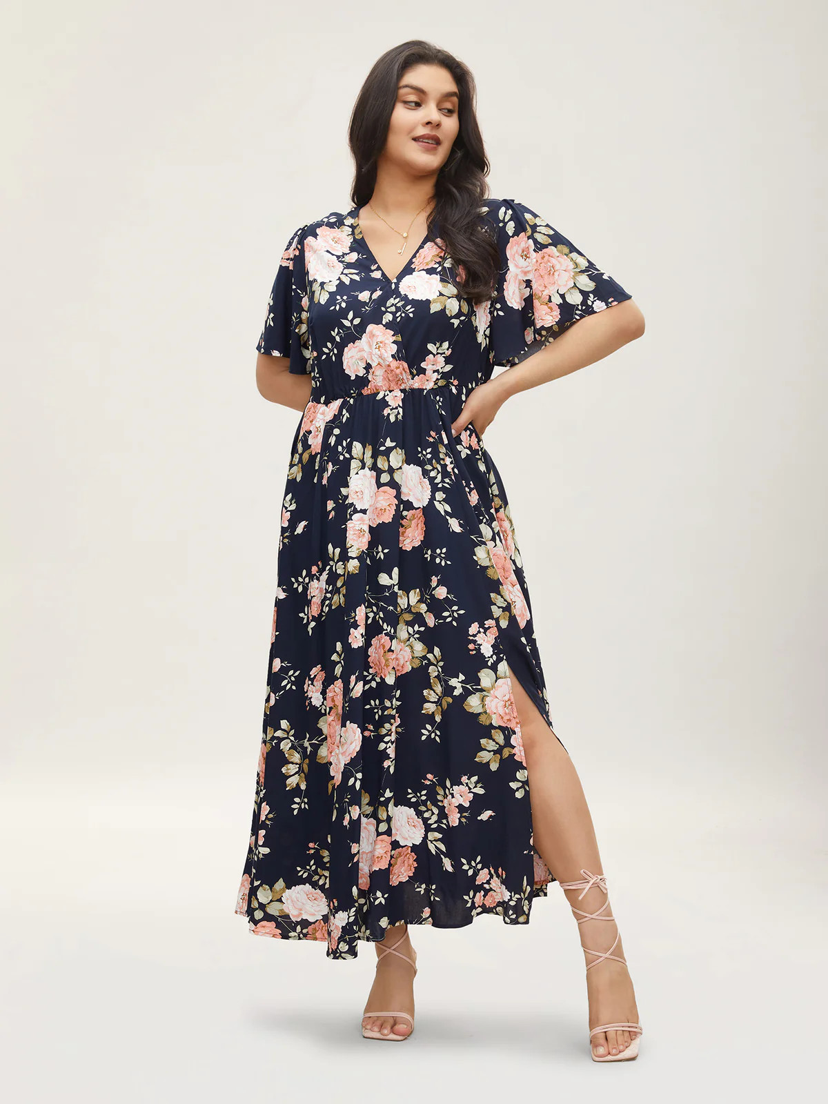 Bloom Dress - Flutter Sleeve Ditsy Floral Pocket Split Maxi Dress | Bloomchic