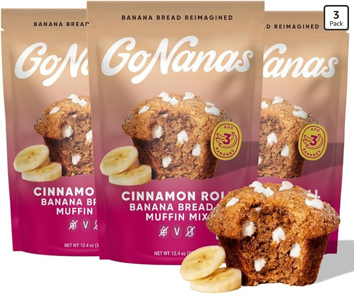 GoNanas Cinnamon Roll Banana Bread Mix, Vegan, Gluten Free Healthy Snacks. Oat Flour Bread or Muf... | Amazon (US)