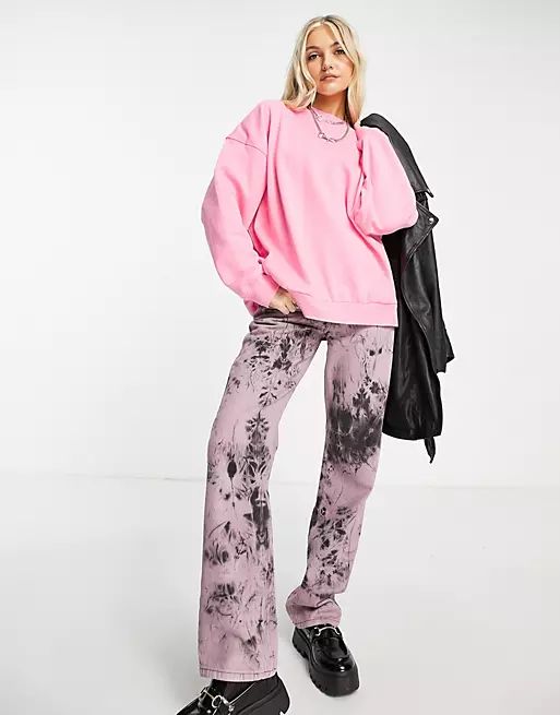 Weekday Core organic cotton oversized sweatshirt in bright pink | ASOS (Global)