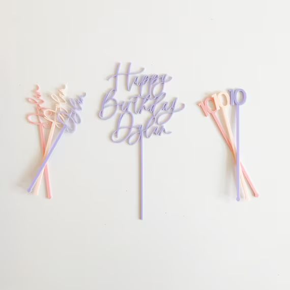 Birthday Party Pack | Custom Cake Topper | Custom Drink Stirrers | Birthday Party Decor | Acrylic... | Etsy (US)