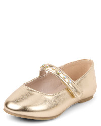 Toddler Girls Metallic Rhinestone Ballet Flats - metallic | The Children's Place