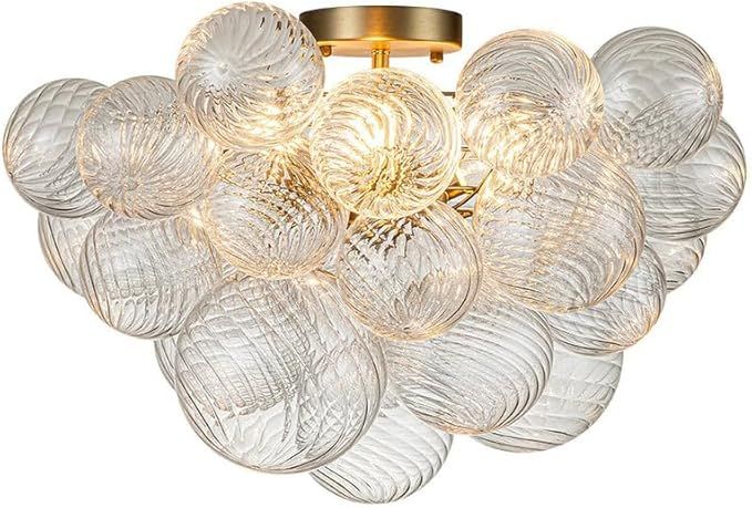 Longree Nordic Bubble Ball Swirled Glass Ceiling Lights Fixture, Dia 20 inch Gild Brass and Clear... | Amazon (US)