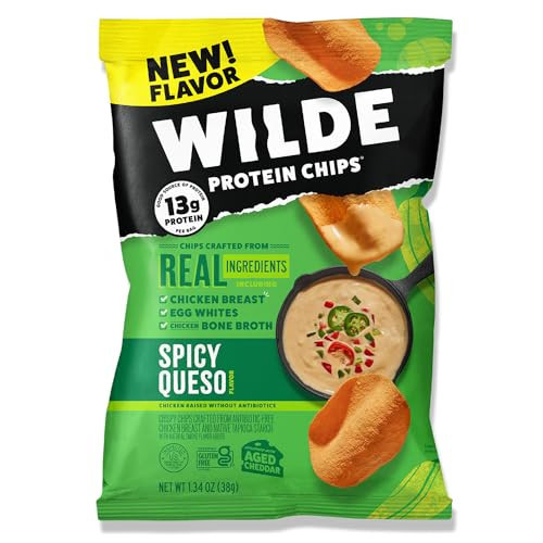WILDE Protein Chips Spicy Queso, Thin and Crispy High Protein Snacks, Keto Friendly, Low Carb Chips, Real Ingredients, 1.34oz (Pack of 8) | Amazon (US)