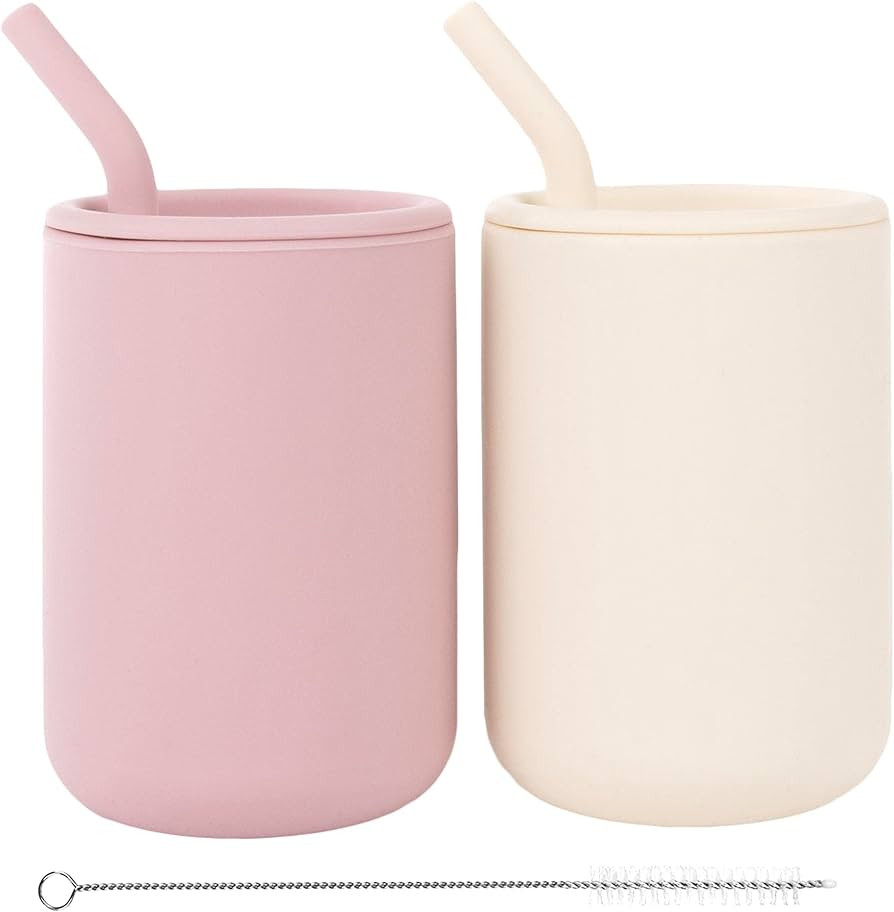 WeeSprout Silicone Baby Cups With Straws and Lids, 4 & 8 oz Options, Set of 2 Food Grade Silicone... | Amazon (US)
