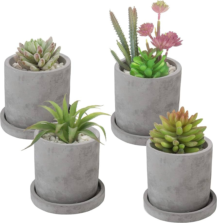 MyGift 4 Inch Unglazed Gray Concrete Planter, Cylindrical Cactus Herb Succulent Planter Pots with... | Amazon (US)