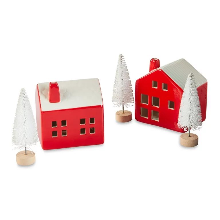 Holiday Time Red Houses & Trees Tier Tray Decor Set | Walmart (US)