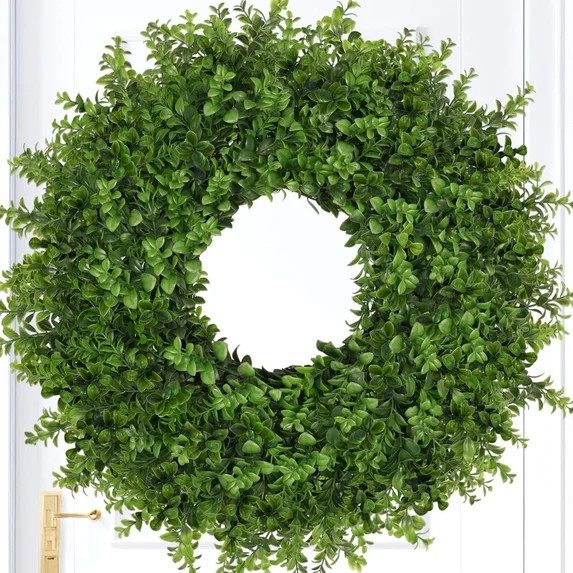 26 Inch Large Boxwoods Wreaths for Front Door Artificial Green Leaves Greenery Indoor Outdoor Wre... | Walmart (US)