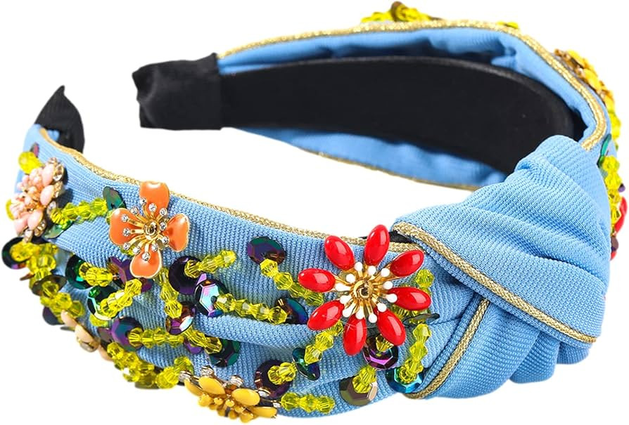 QTMY Rhinestone Crystal Wide Headbands Knot Turban Fashion Vintage Hairband Elastic Hair Hoops Ha... | Amazon (US)