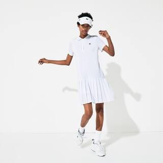 Lacoste Women's Sport Roland Garros Pleated Polo Dress : White / Green / Navy Blue | Lacoste (US)