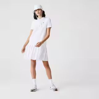 Lacoste Women's Sport Roland Garros Pleated Polo Dress : White / Green / Navy Blue | Lacoste (US)