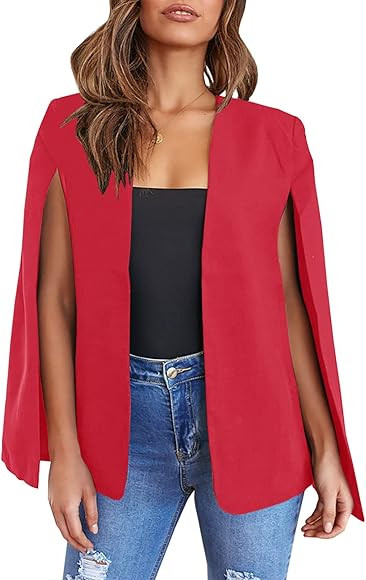 GAMISOTE Womens Cape Blazer Split Sleeve Open Front Casual Jacket Coat Workwear | Amazon (US)