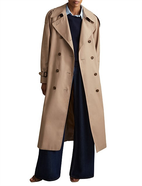 Camel Double Breasted Belted Trench Coat | David Jones (Australia & New Zealand)