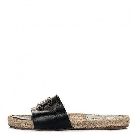 CHANEL Calfskin Gripoix CC Espadrille Slip On Sandals 40 Black | Fashionphile