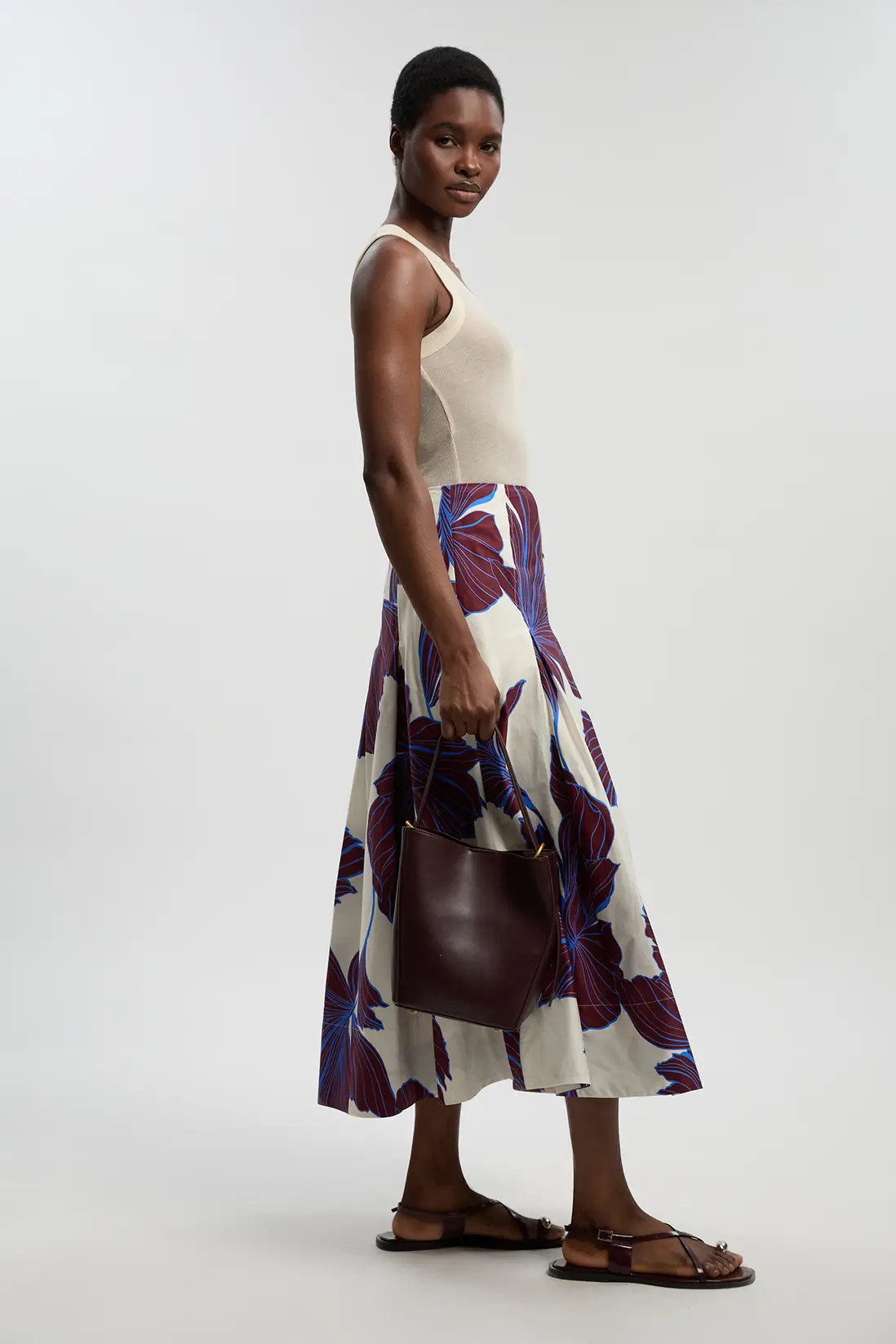 Graphic Floral Cotton Sateen Woven Skirt | Karen Millen