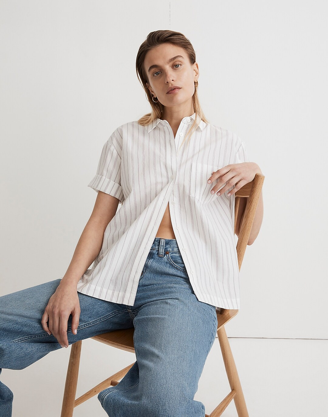 Signature Poplin Short-Sleeve Button-Down Shirt in Chazy Stripe | Madewell