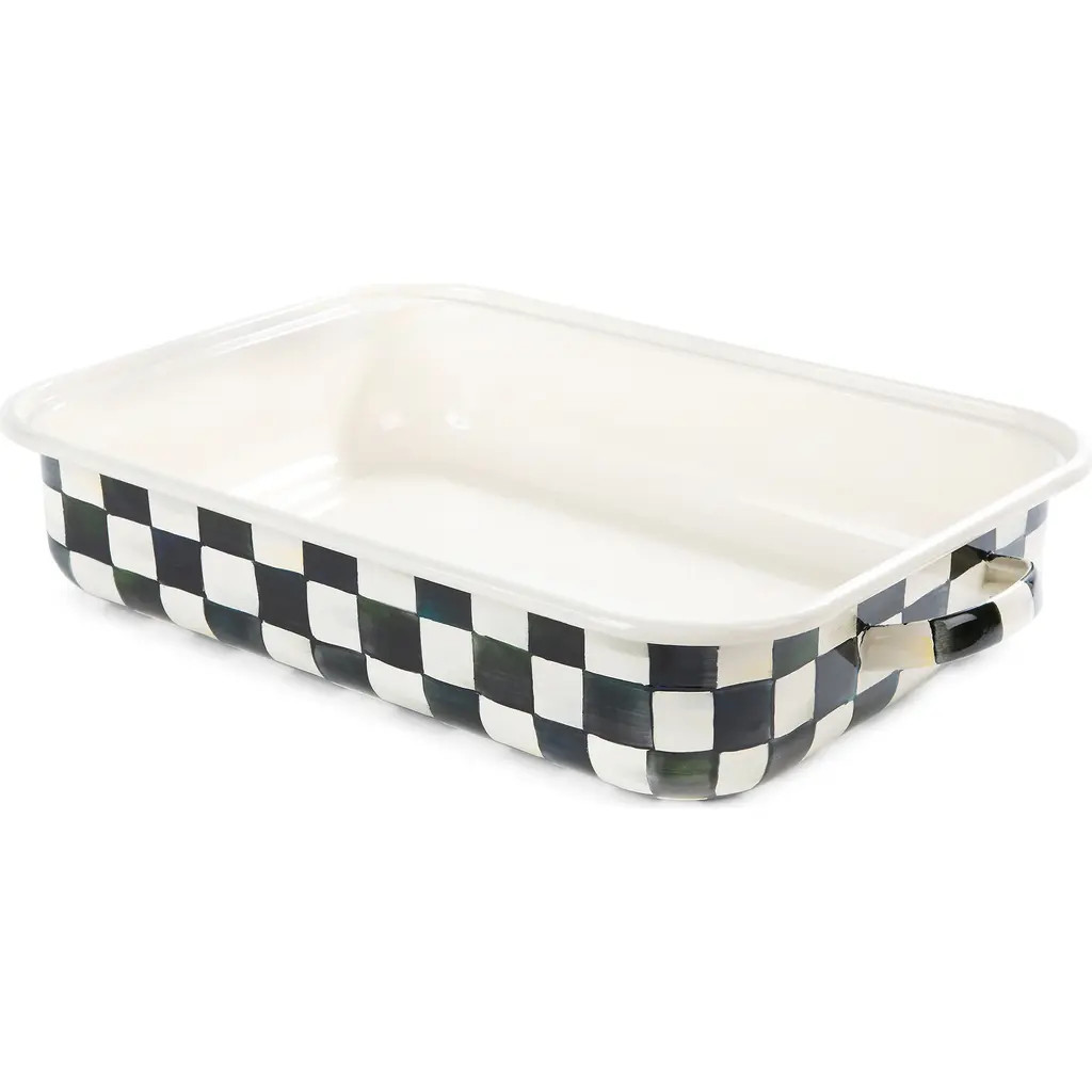 MACKENZIE CHILDS Sterling Check Enameled Steel Roasting Pan & Rack in Black/White at Nordstrom | Nordstrom