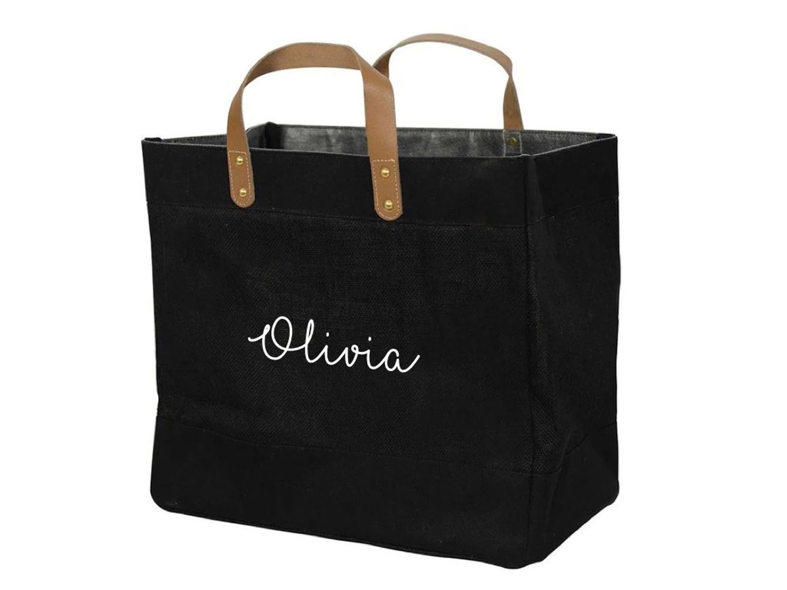 Personalised Bag, Black And Leather Jute Shopper, Premium, Bag, Shopper Bag, Market Bag, Gift, Ch... | Etsy (US)
