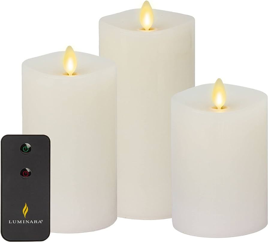Luminara Realistic Artificial Moving Flame Pillar Candles - Set of 3 - Melted Top Edge, LED Batte... | Amazon (US)