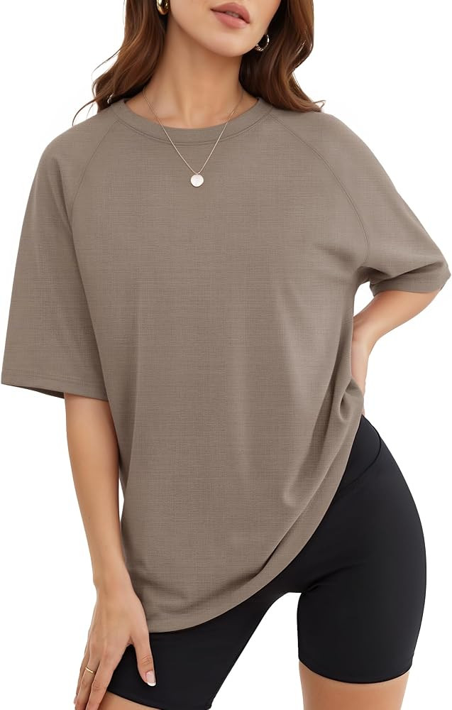 MANGOPOP Womens Oversized Tshirts Crew Neck Raglan Half Sleeve Loose Tops | Amazon (US)