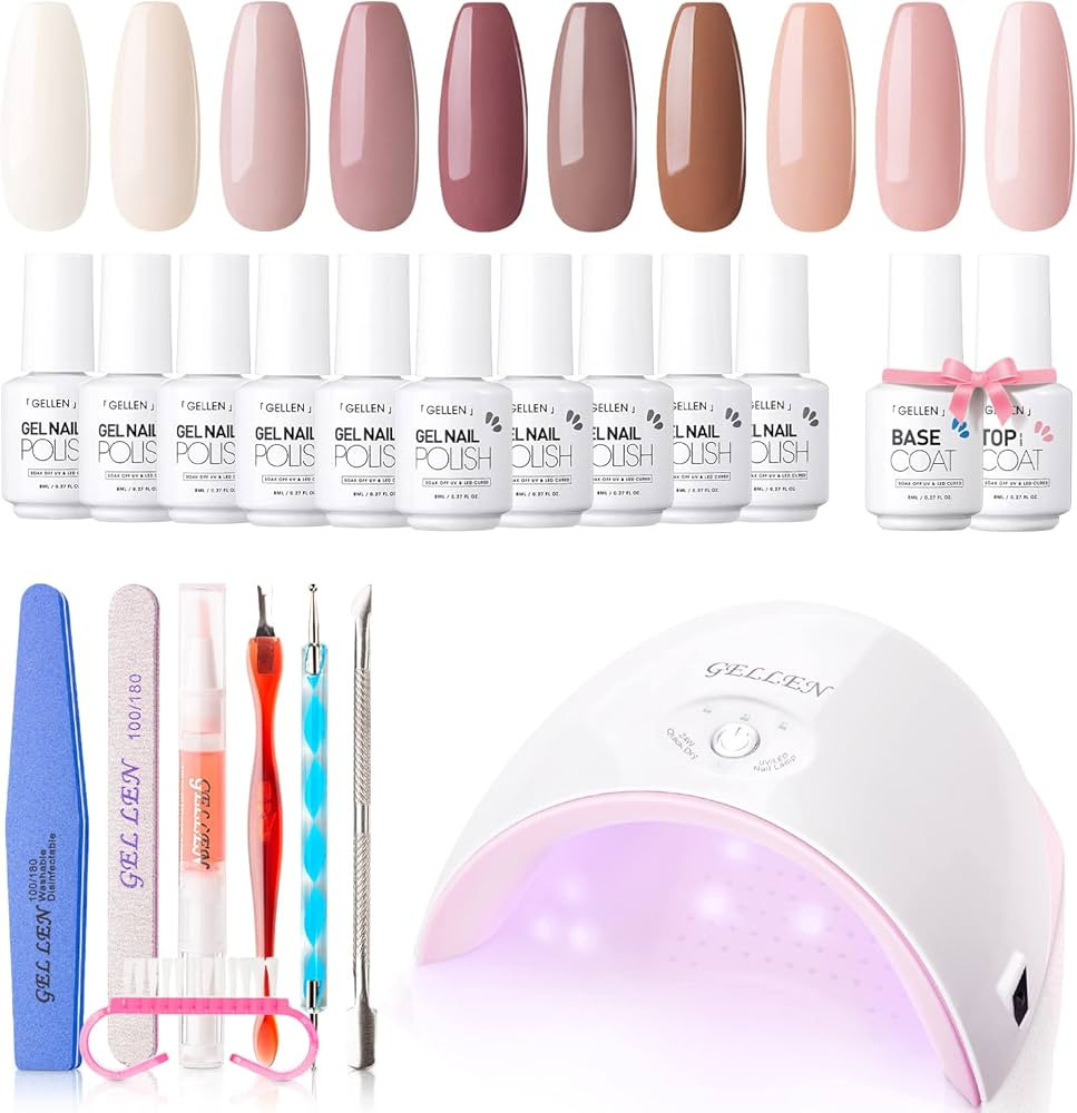 Gellen Gel Nail Polish Starter Kit With UV/LED Light,10 Colors 24W Nail Dryer&Base Top Coat, All-... | Amazon (US)