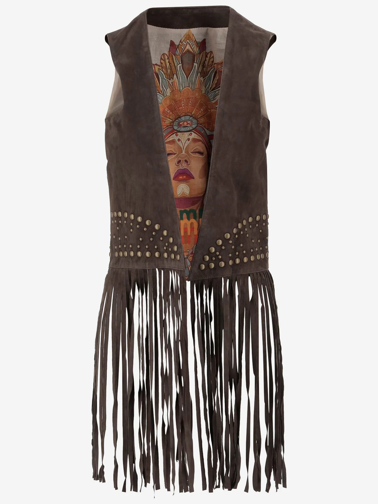 Uncommon Studded Suede Fringe Vest — Brown - 40 | Italist Inc.