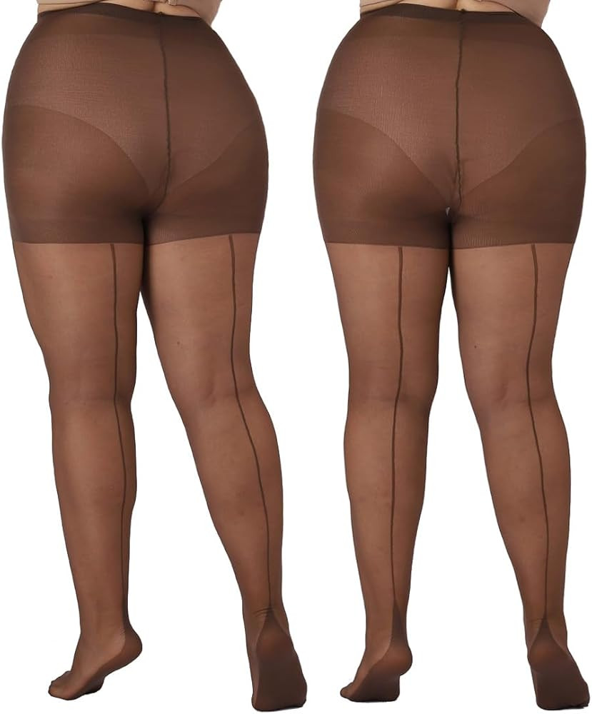 MERYLURE 2 Pairs Women's Plus Size Backseam 20D Sheer Tights, Control Top Pantyhose with Reinforc... | Amazon (US)