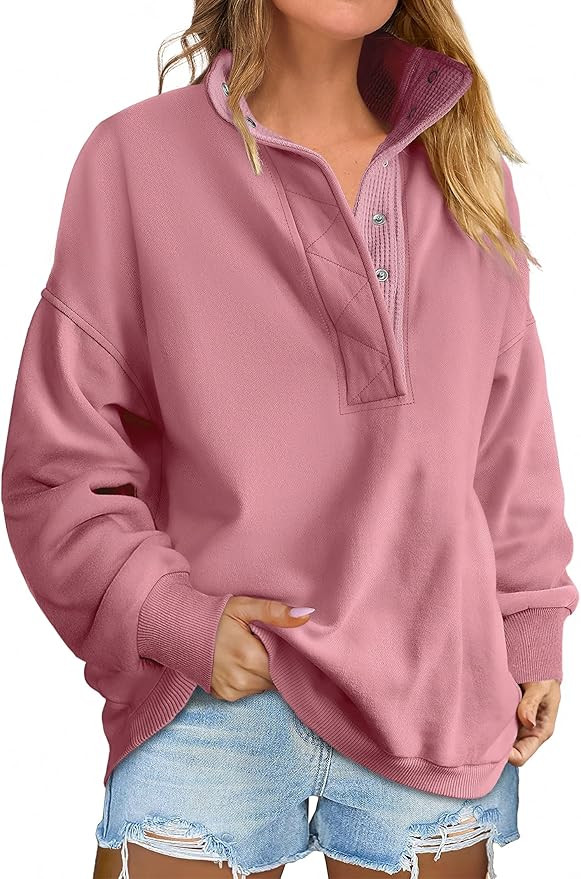 ANRABESS Womens Oversized Sweatshirt Long Sleeve Henley Pullover Tops 2025 Fall Casual Button Loo... | Amazon (US)