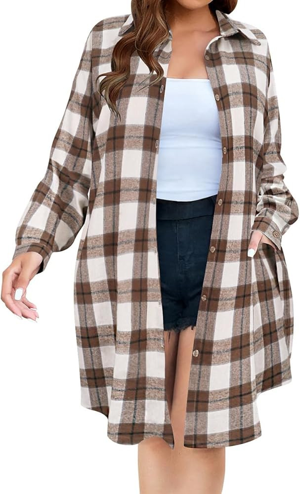 RITERA Plus Size Top for Womens Long Sleeve Button Down Plaid Shirt Casual Checkered Blouse XL-5X... | Amazon (US)